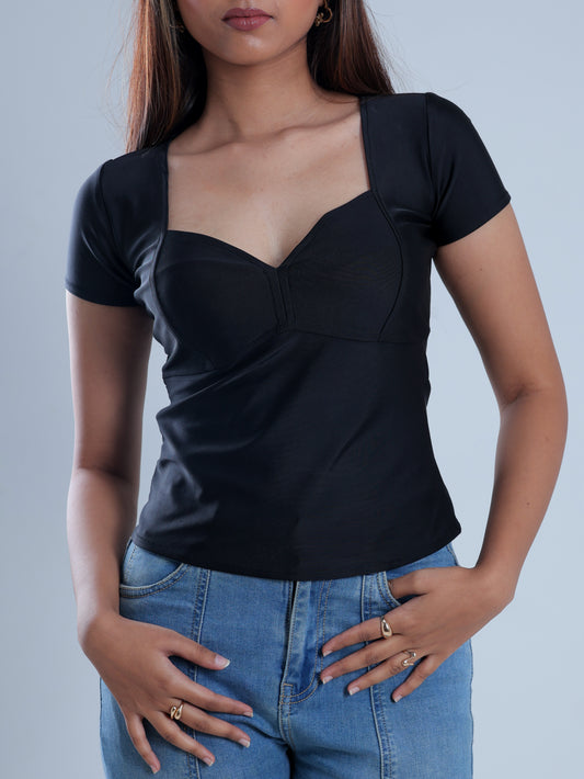 Vexen Black Sweetheart Neckline Top