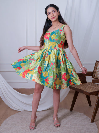 Floral short dress, Fit and flare short dress , Front photo