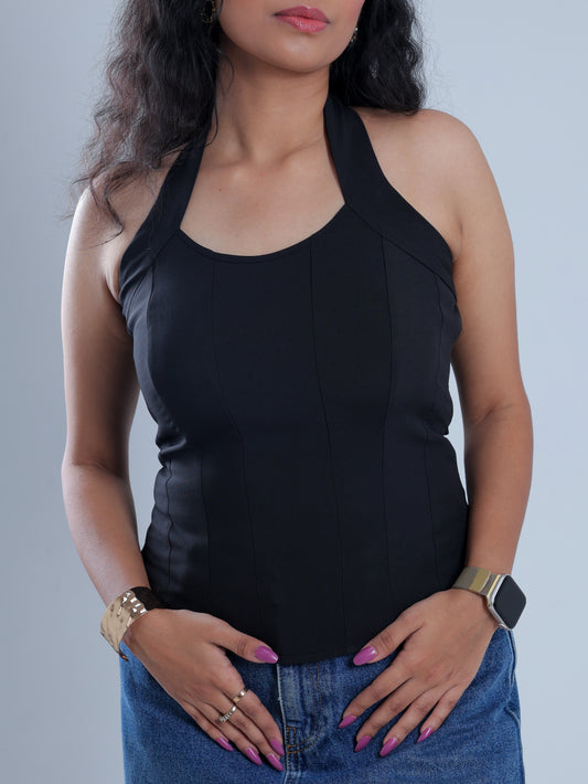 Scultra Black Corset Halter Neck Top