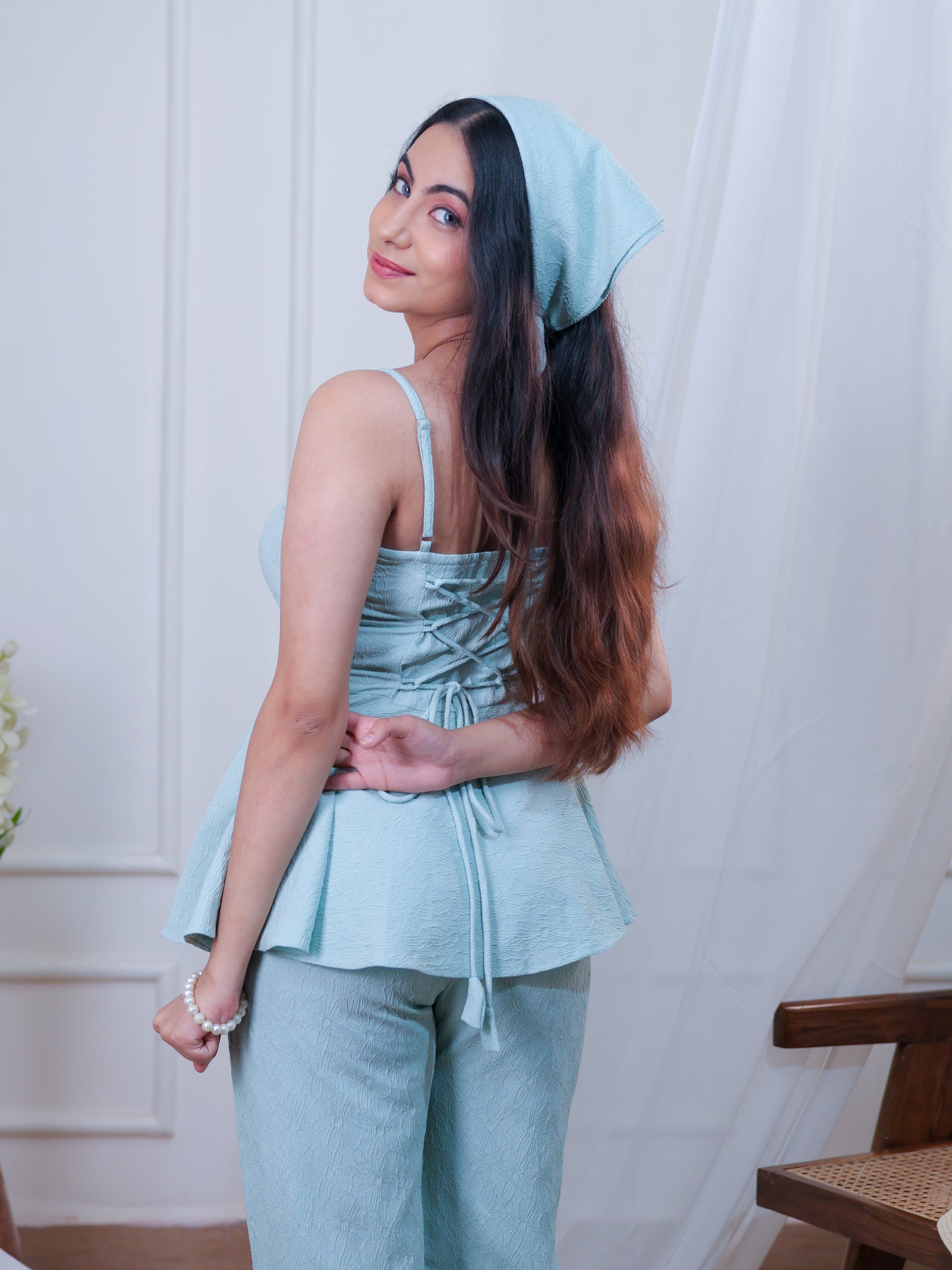 Peplum Gingham corset co-ord set, Back photo