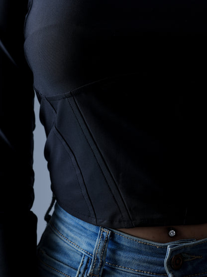 Carvexa Black Full Sleeve Corset Top