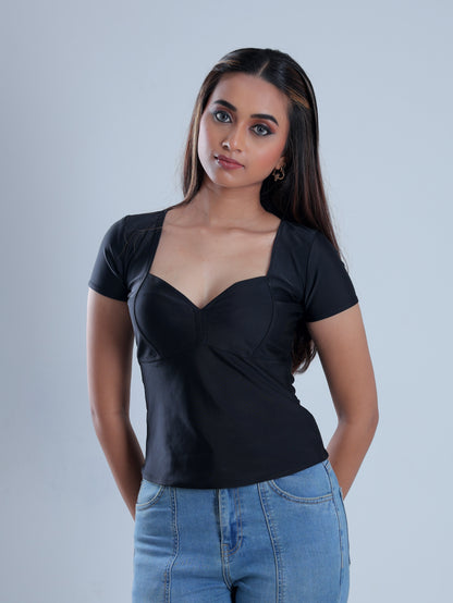 Vexen Black Sweetheart Neckline Top